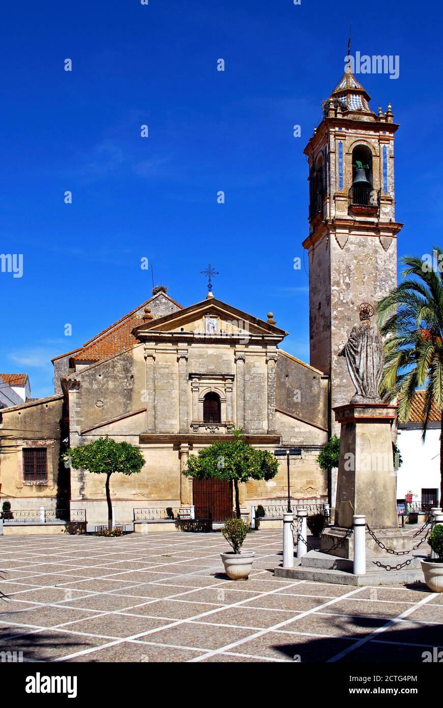 Church (Iglesia de Santo Domingo de Guzman) in the Plaza Alcalde Jose Gonzalez, Bornos, Andalucia, Spain. Stock Photo