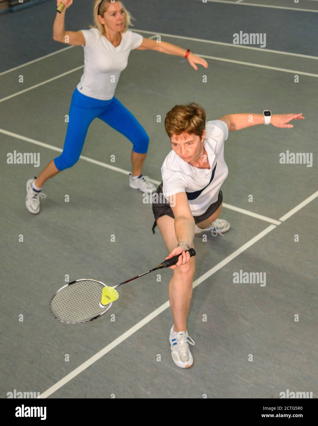 Action und Einsatz beim Badminton Stock Photo