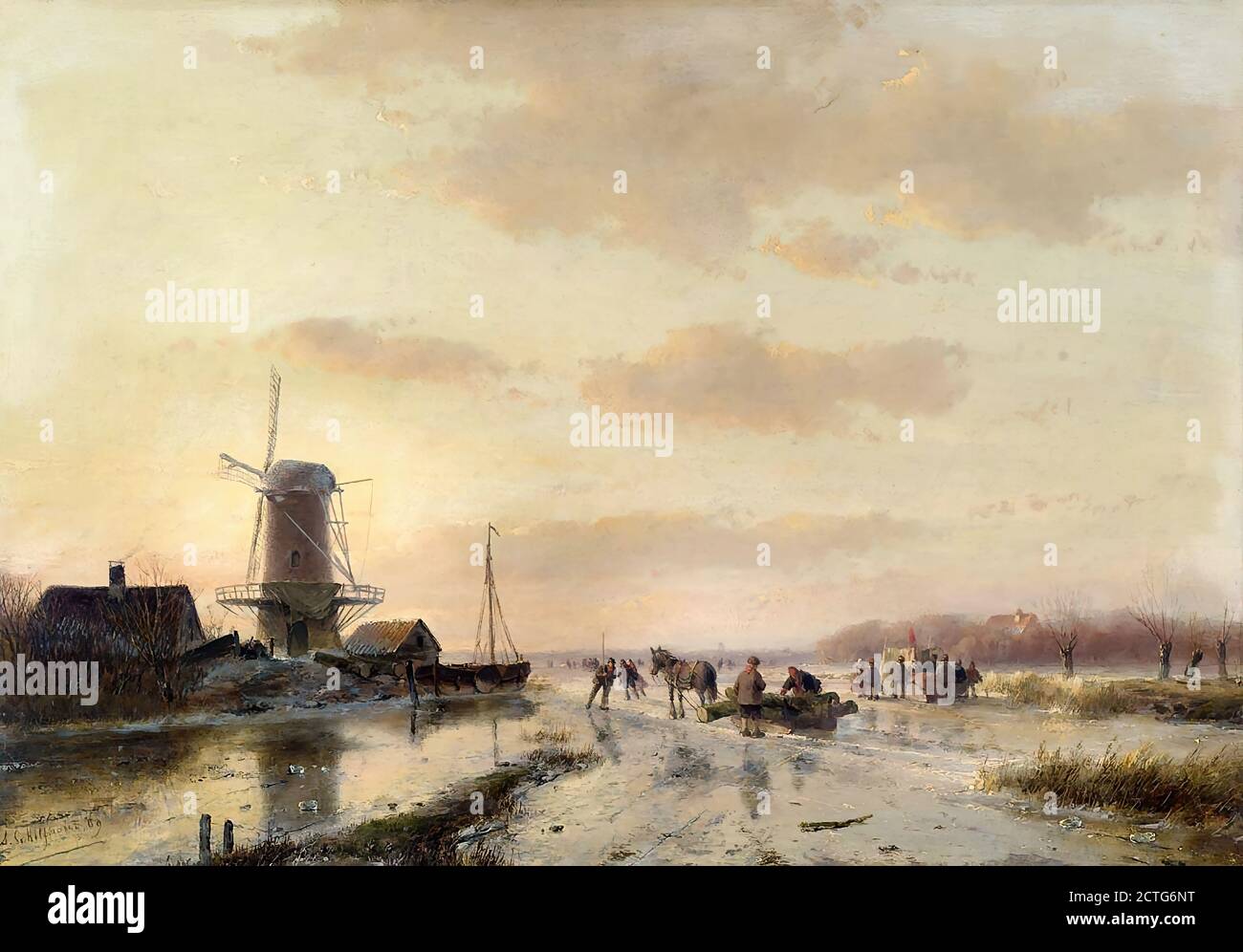 Schelfhout Andreas - Figures on a Frozen River - Dutch School - 19th  Century Stock Photo