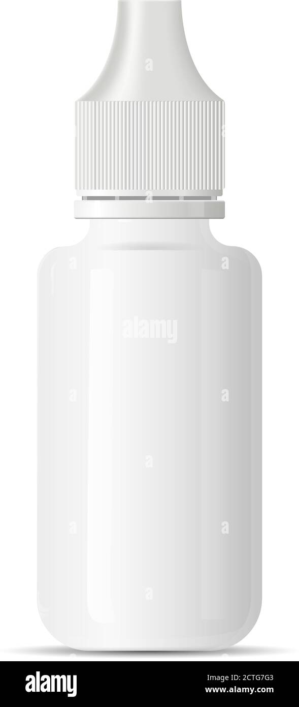 White medical eye dropper bottle container for medications. Glass vape juice drops jar for e liquid. Realistic 3d vector illustration design. Stock Vector