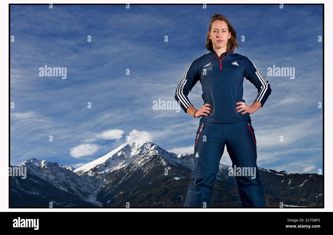 GB SKELETON GOLD MEDAL HOPE LIZZY YARNOLD ON LOCATION IN IGLS, AUSTRIA.  PICTURE CREDIT © MARK PAIN / ALAMY Stock Photo