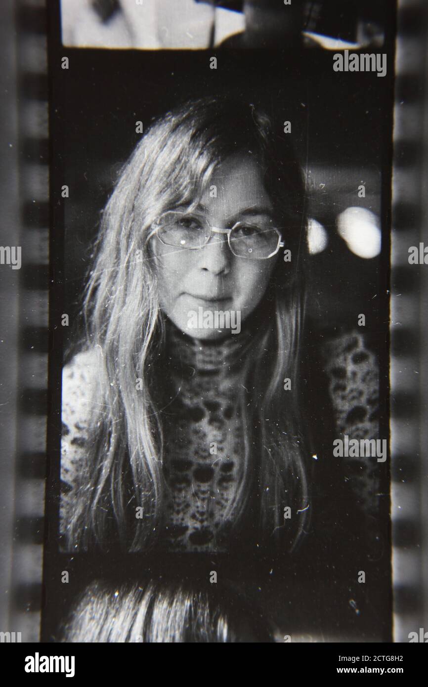Fine 1970s vintage black and white photography portrait head shot of a ...