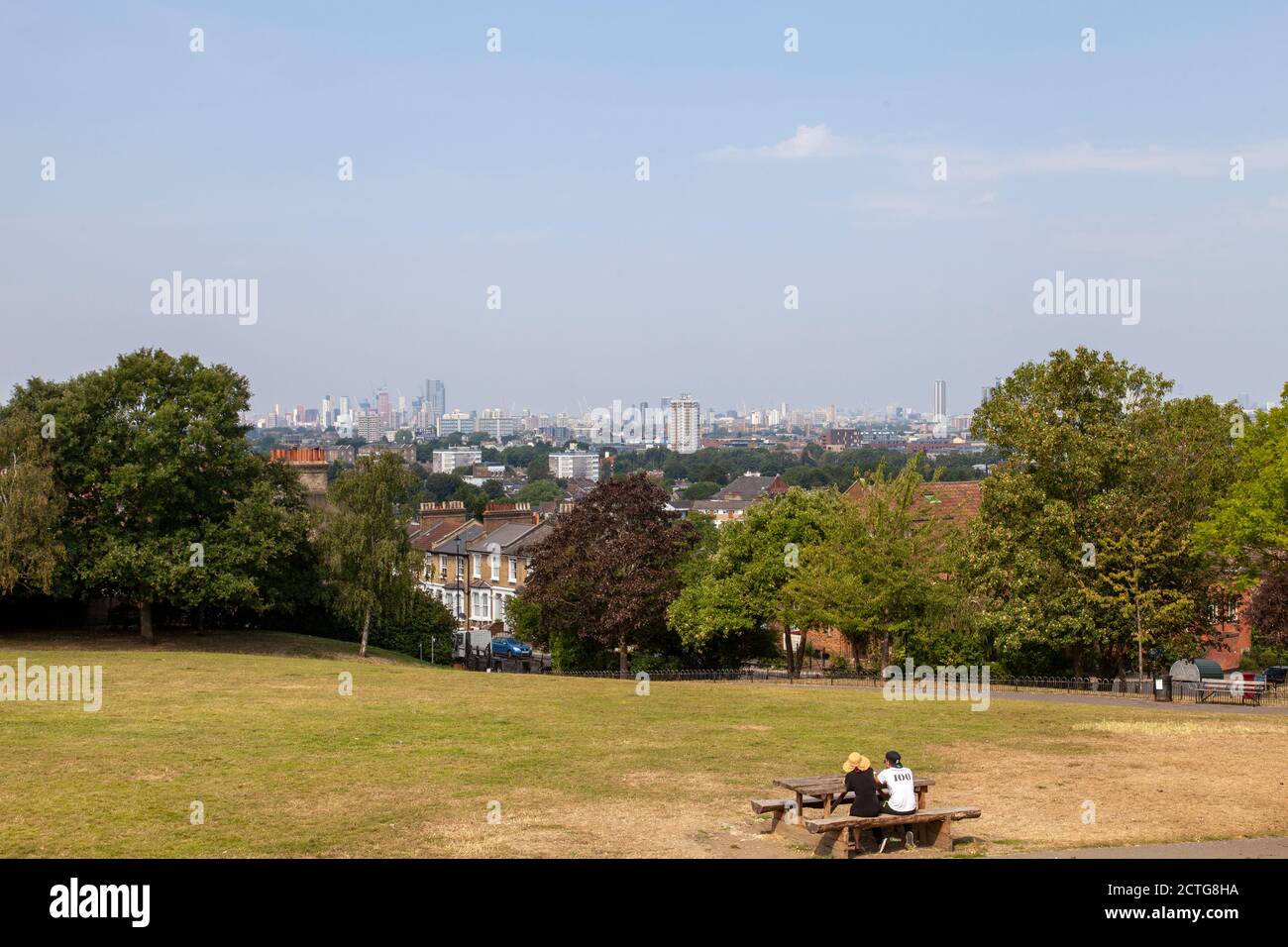 The view west over London from Telegraph Hill upper park, New Cross, Lewisham Stock Photo