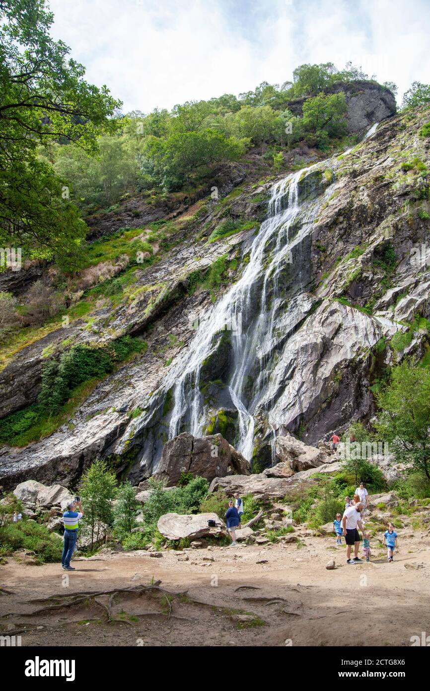 Wicklow Mountains National Park, Ireland - July 24 2019: A 121 meters tall waterfall called Powerscourt in a Wicklow Mountains National Park in Irelan Stock Photo