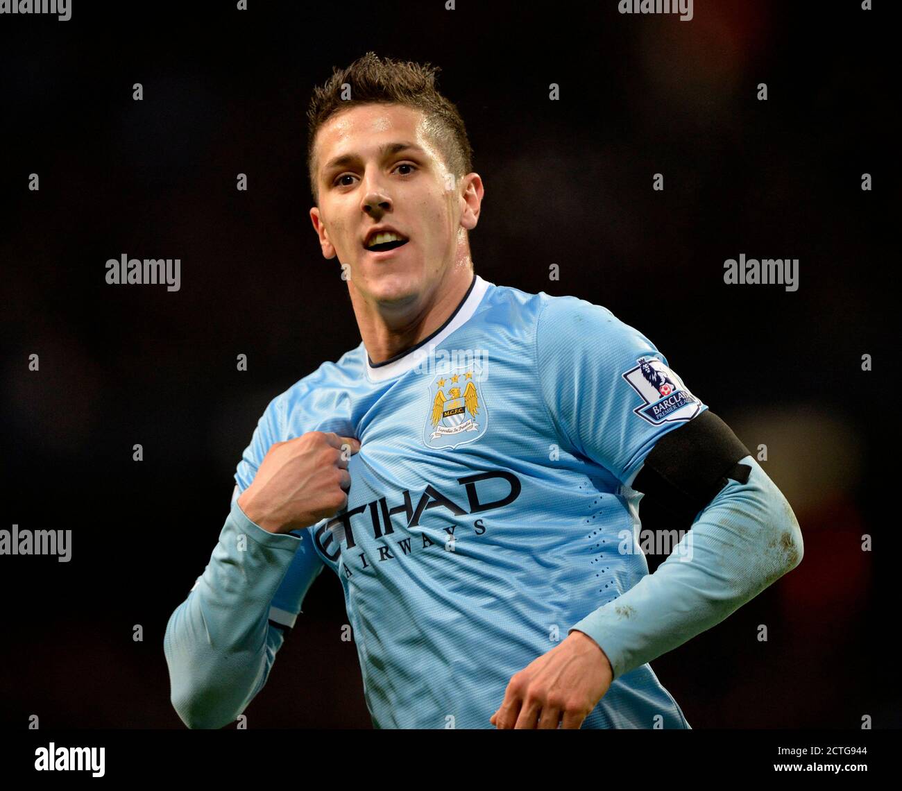 STEFAN JOVETIC CELEBRATES HIS GOAL FOR MAN CITY 1-0  MANCHESTER CITY v CHELSEA  FA CUP ROUND 5  Copyright Picture : Mark Pain Stock Photo