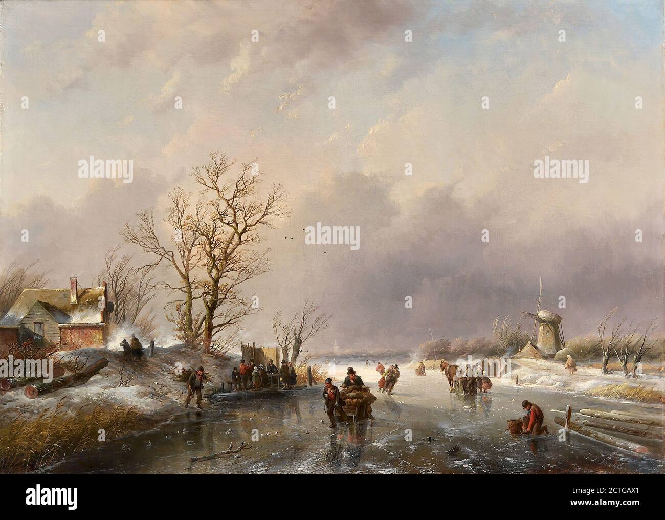Spohler Jan Jacob - the Frozen River 1 - Dutch School - 19th  Century Stock Photo