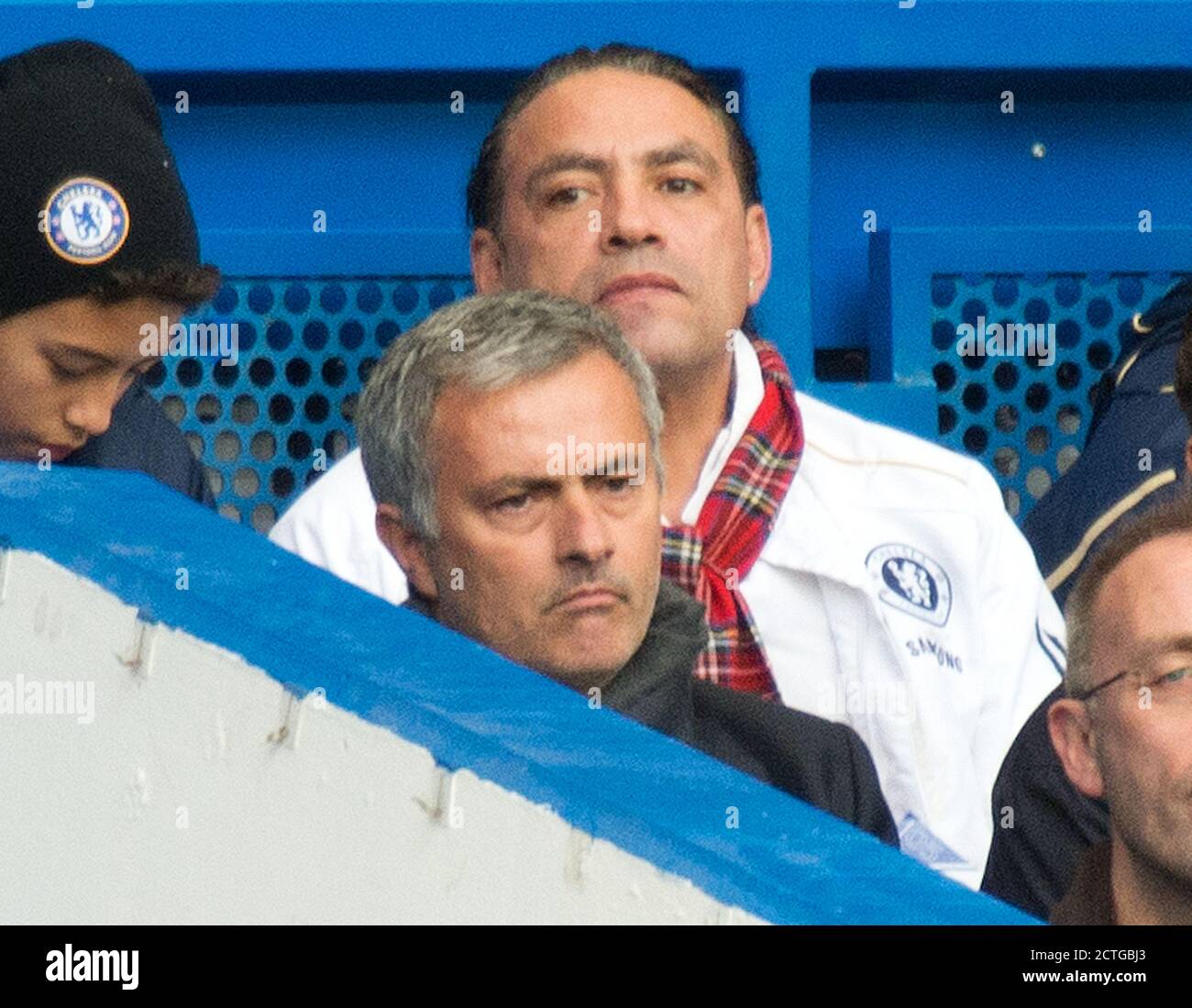 JOSE MOURINHO WATCHES ON ANGRILY AFTER BEING SENT TO THE STANDS BY THE REFEREE CHELSEA v CARDIFF CITY PREMIER LEAGUE Copyright Picture : © Mark Pain Stock Photo