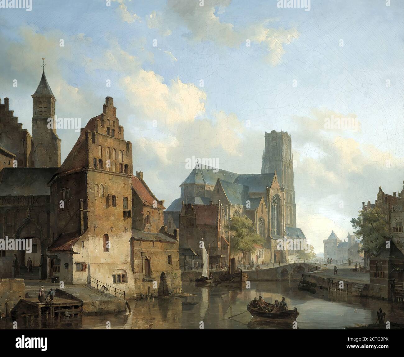 Springer Cornelis - a View of the Delftse Vaart and St Laurens Church Rotterdam - Dutch School - 19th  Century Stock Photo