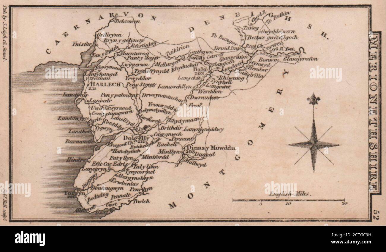 Merionethshire miniature county map by Samuel Leigh / Sidney Hall c1820 Stock Photo