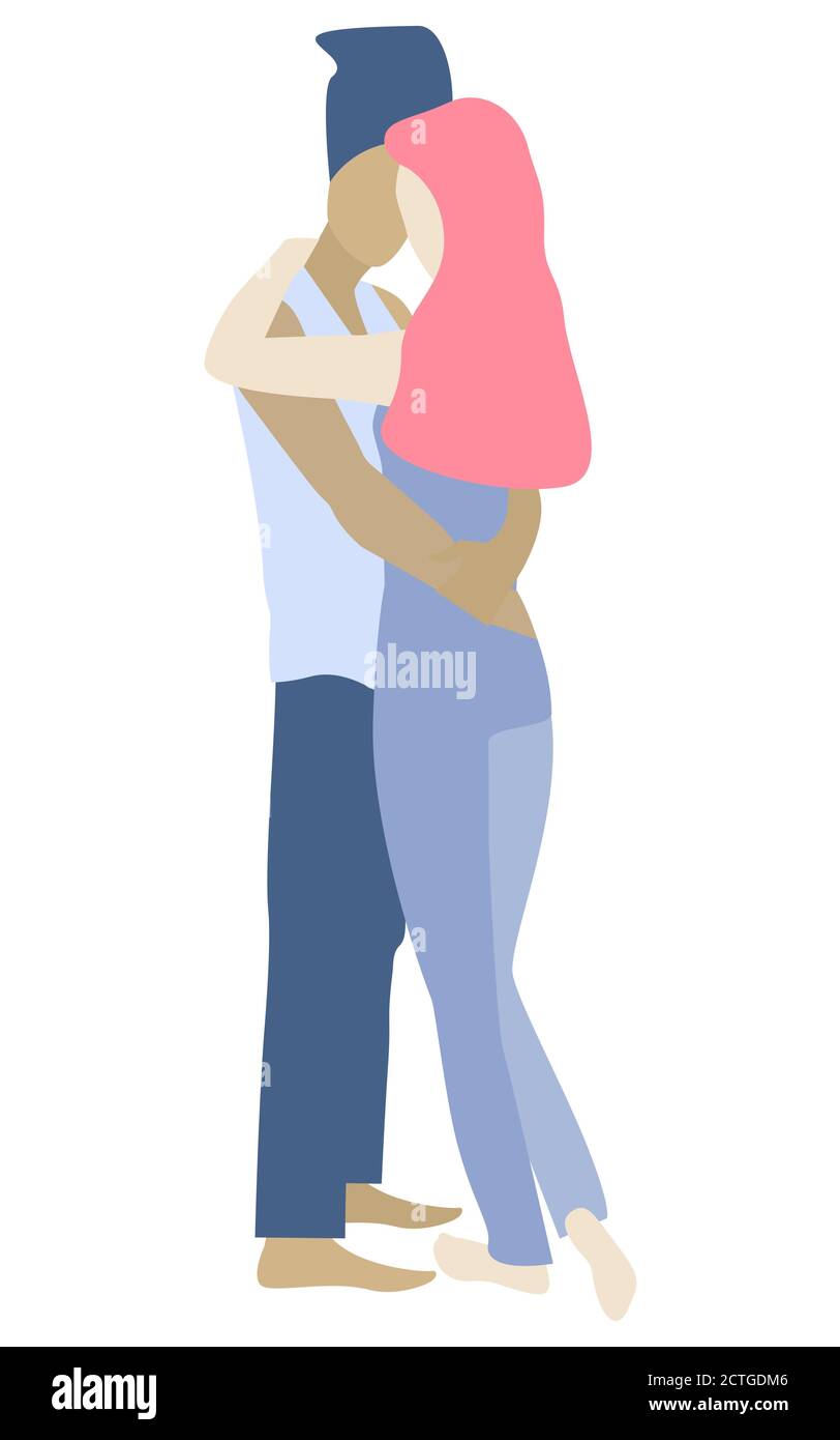 Couple in love. Woman and man standing and hugging each other during ...