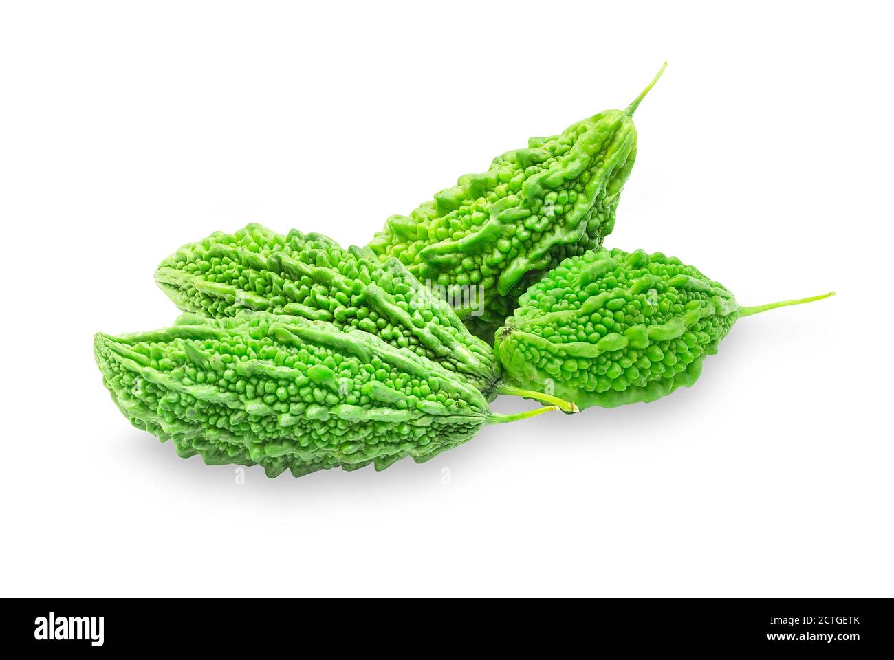 Organic green bitter gourd on white isolated background with clipping