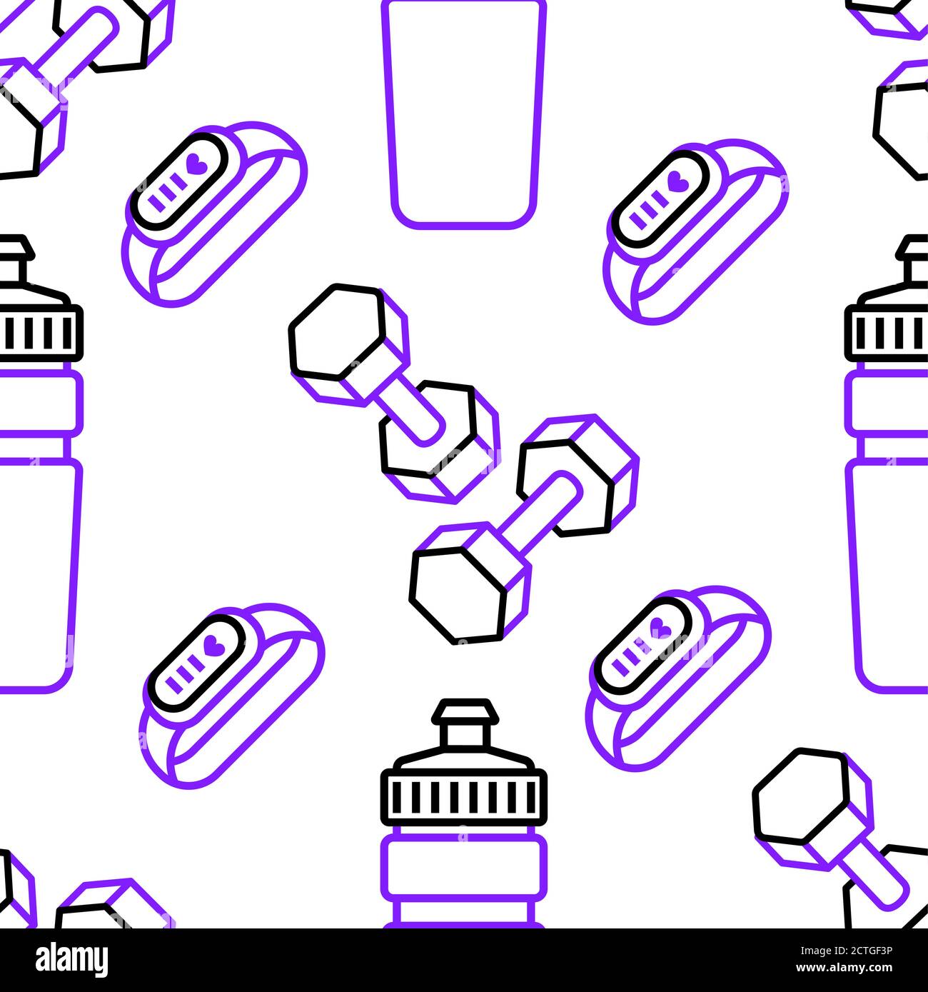 Seamless pattern. Bracelet, bottle and dumbbells. Stock Vector