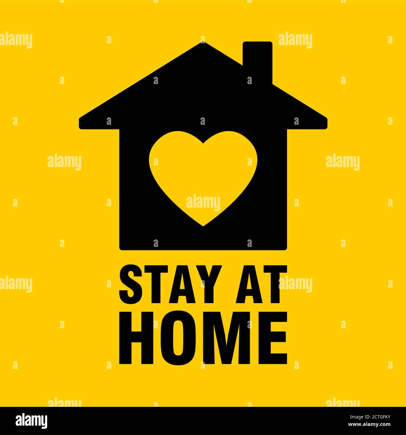 Stay at Home Icon with House and Heart Symbol and Text. Vector Image