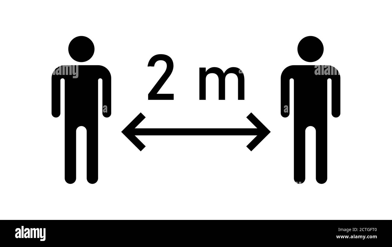 Social Distancing Keep Your Distance or Maintain a Distance of 2 m or 2 Metres Icon. Vector Image. Stock Vector