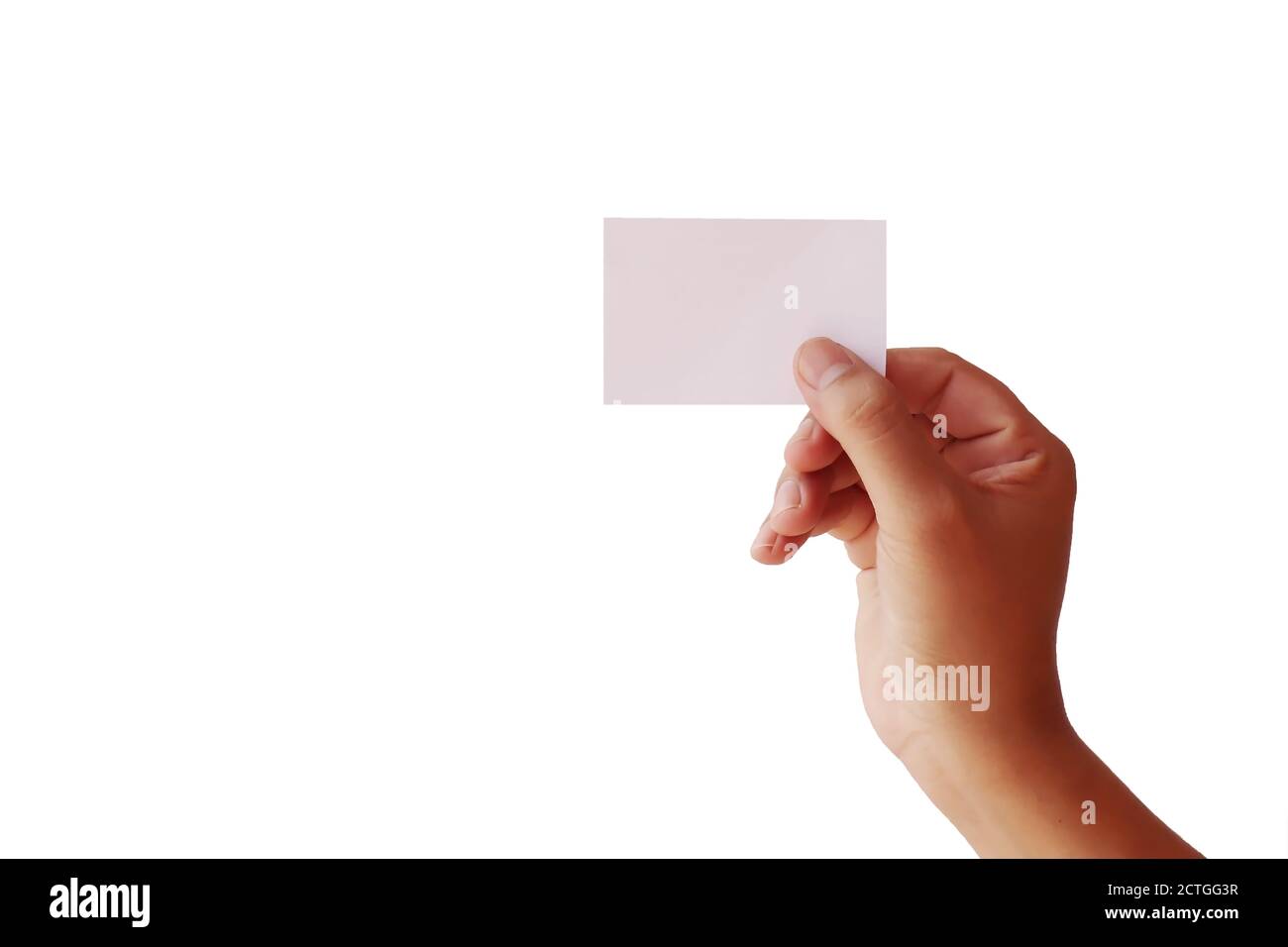 Human hands holding blank cards isolated on white background with the clipping path. Stock Photo