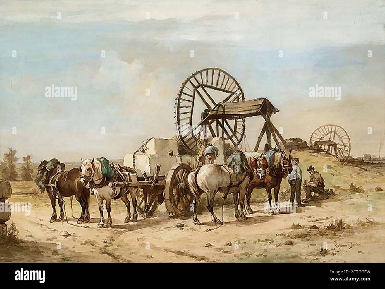 Verschuur I Wouterus - Horses at Work in a Quarry - Dutch School - 19th  Century Stock Photo