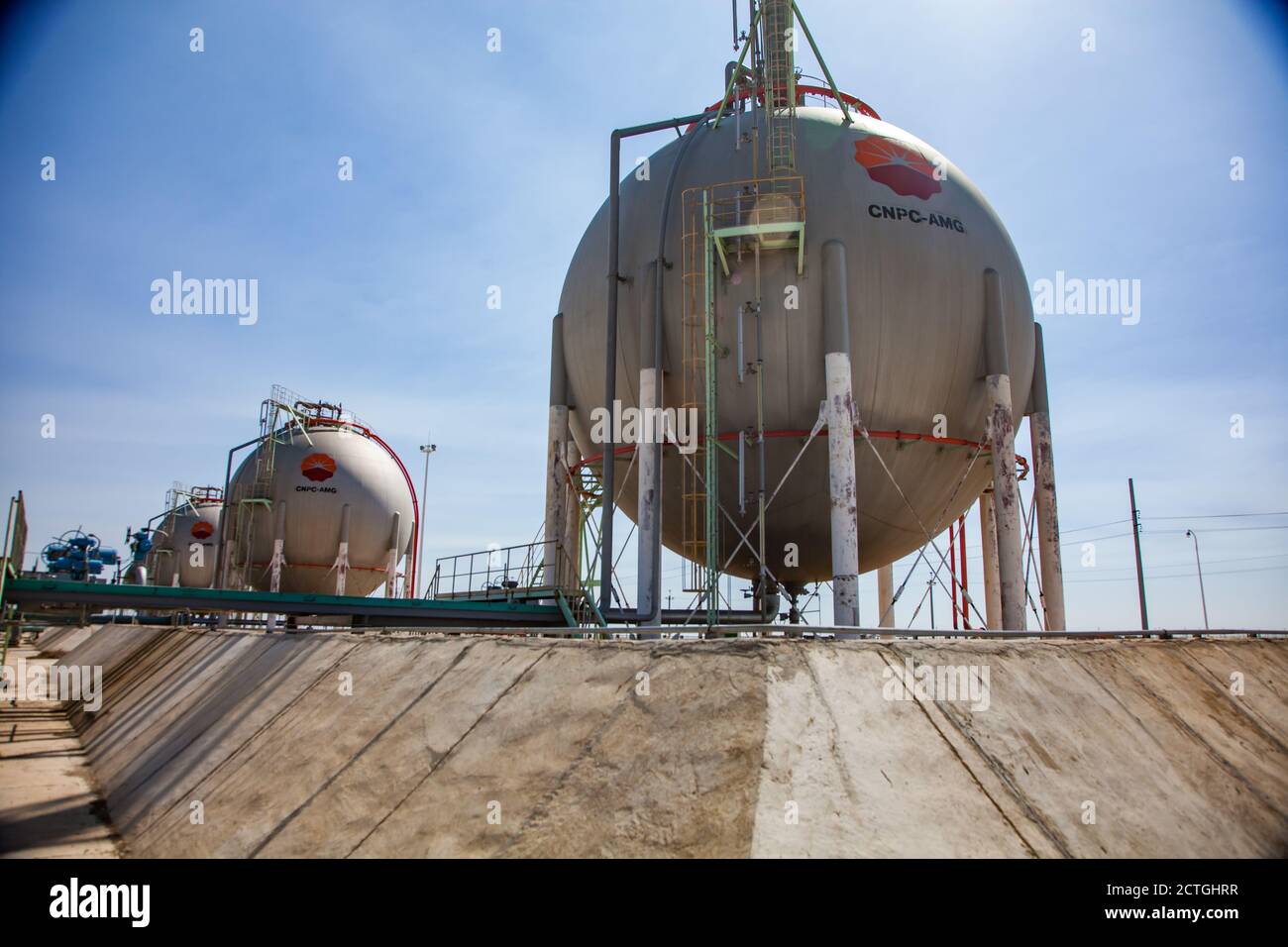 Zhanazhol, Aktobe region, Kazakhstan Sphere gas storage tanks for