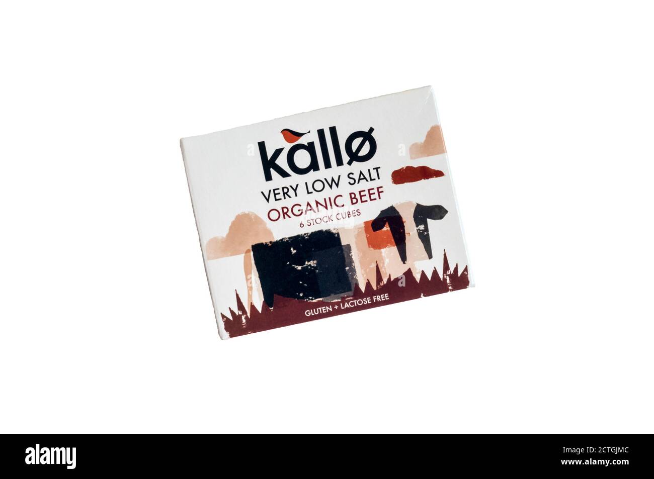 A packet of kallø very low salt organic beef stock cubes. Stock Photo