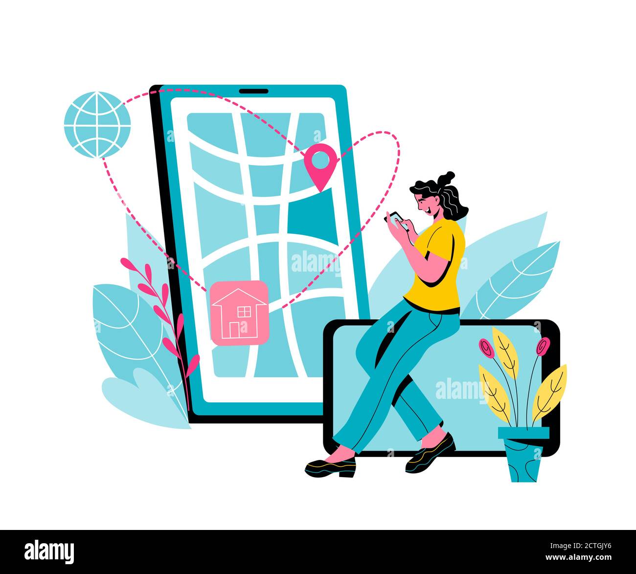 Parcels tracking with woman monitoring order, flat cartoon vector ...