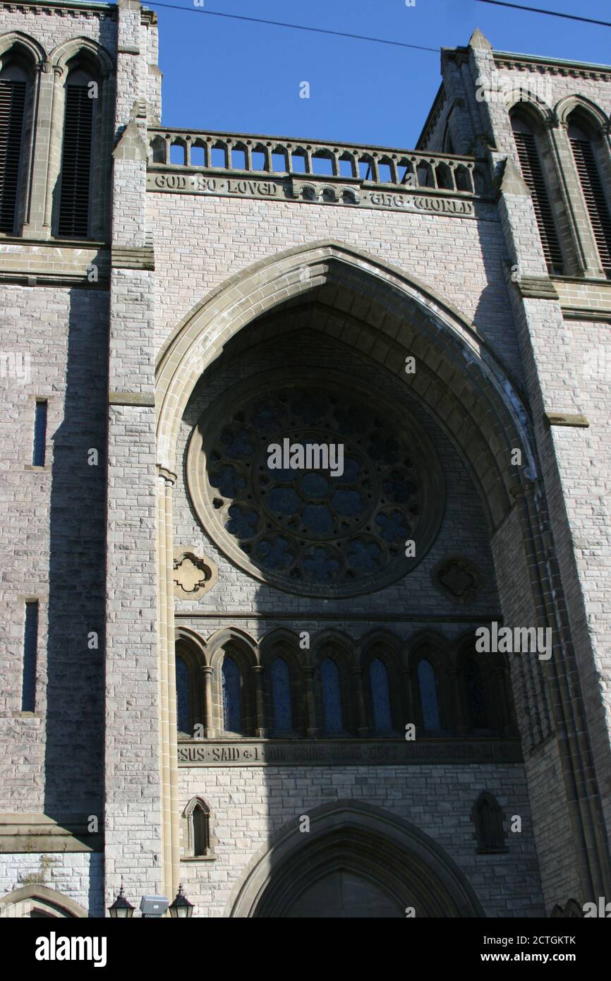 VICTORIA, BC, CANADA - Feb 15, 2009: Close up of the front of the Christ Church Cathedral located in Victoria, BC, Canada. Stock Photo