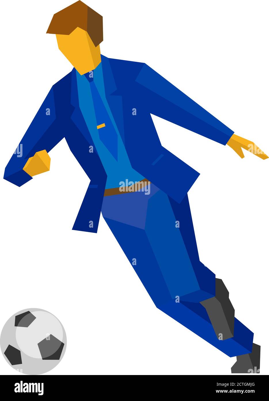 Businessman football player running with the ball isolated on white