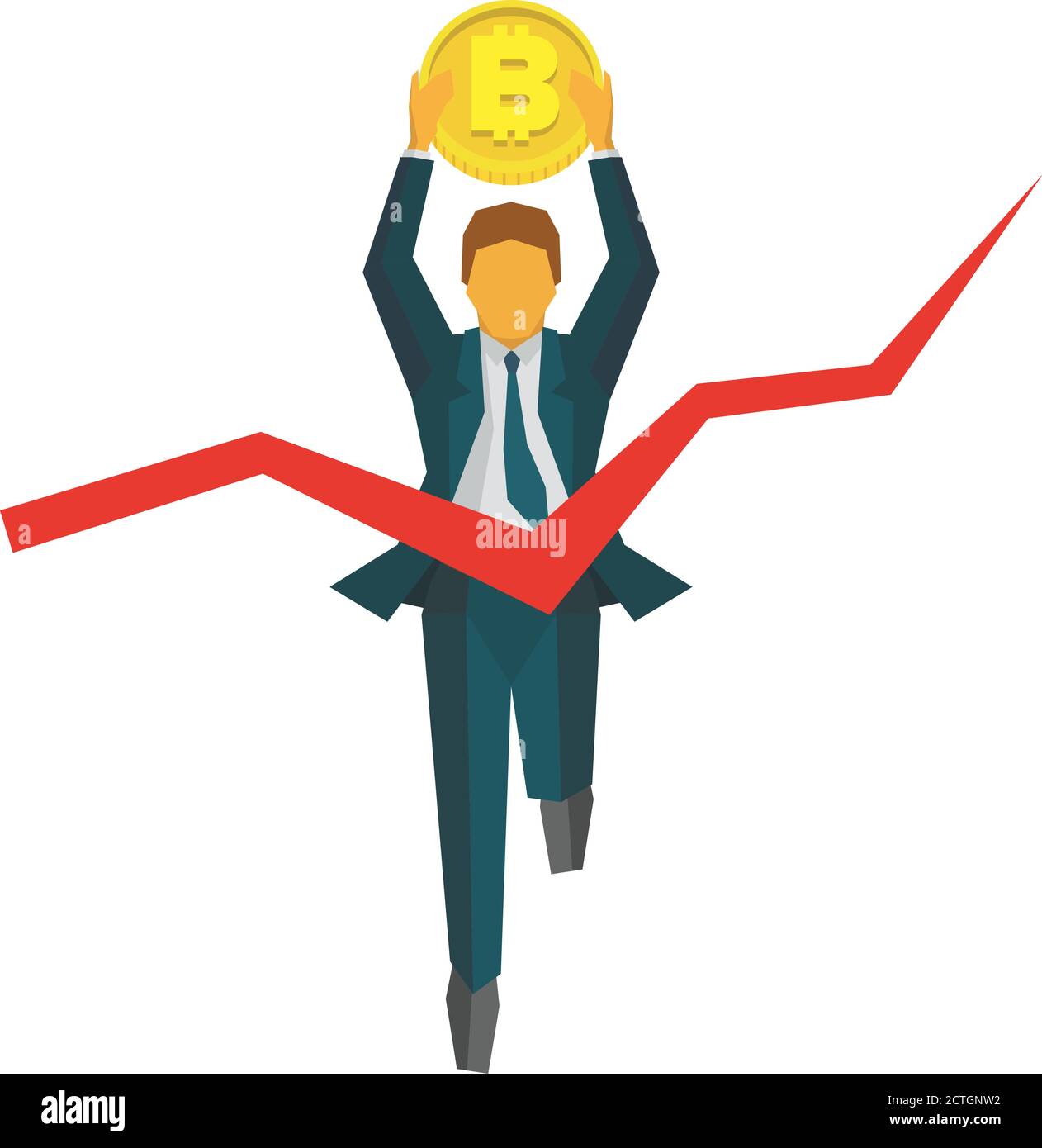 Running businessman with bitcoin crosses a finish line. Red ribbon in the  form of graph. Business concepts - cryptocurrency, success, win the race.  Fl Stock Vector Image & Art - Alamy