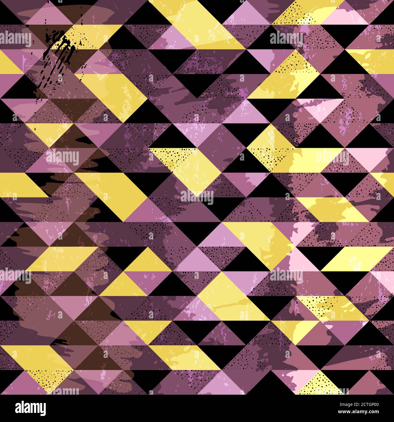 abstract geometric background pattern, with triangles, dots, paint strokes and splashes, seamless Stock Vector
