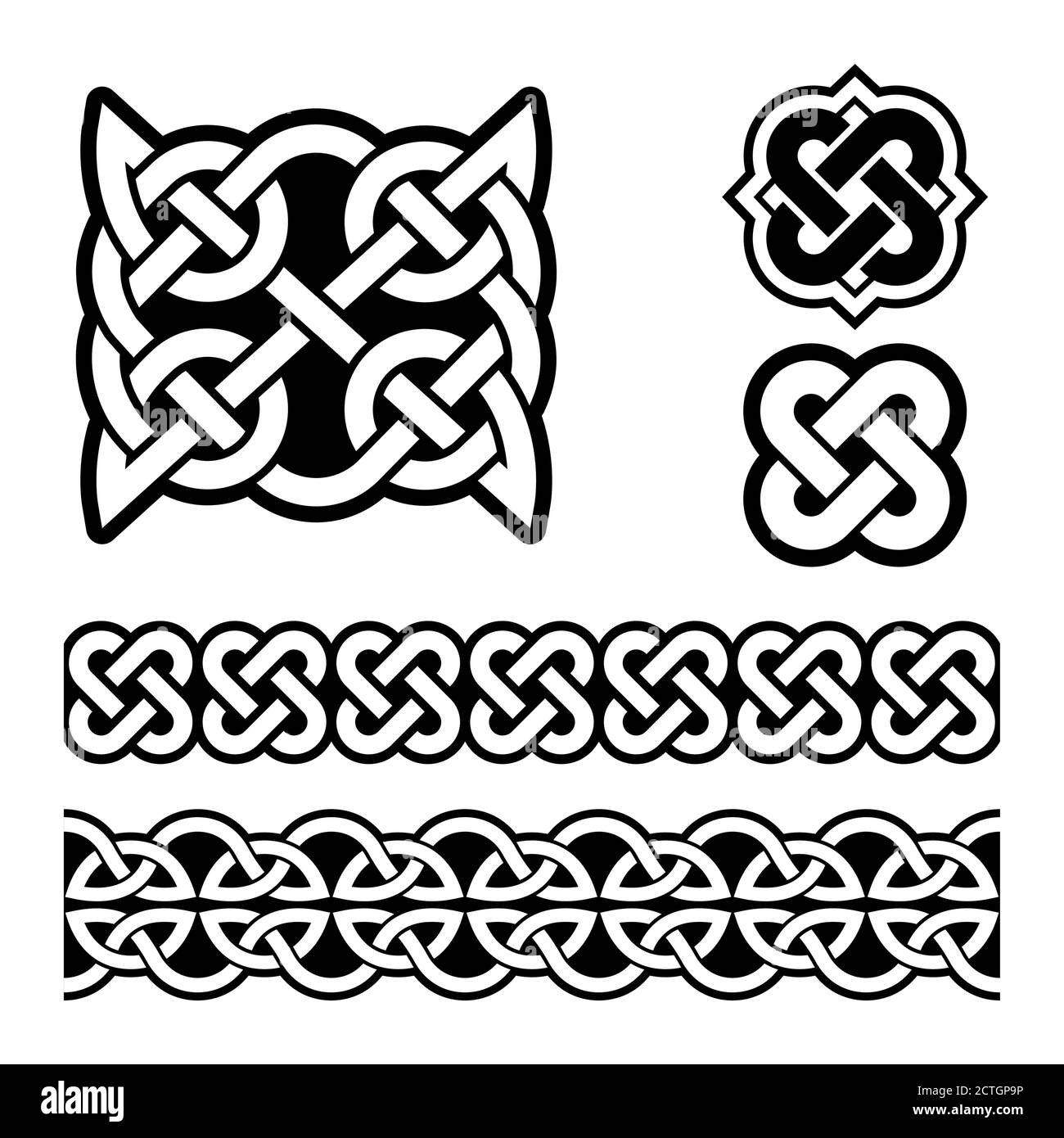 Irish Celtic braids and knots vector pattern set, traditional design elements collection inspired by Celts art from Ireland Stock Vector