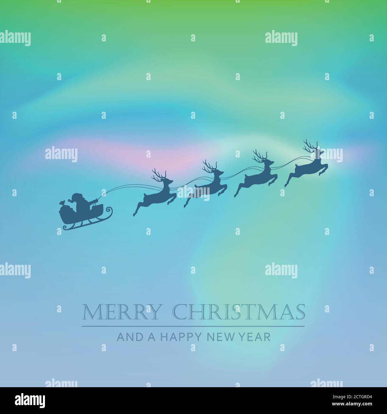 santa claus in a sleigh with reindeer on polar light background vector ...