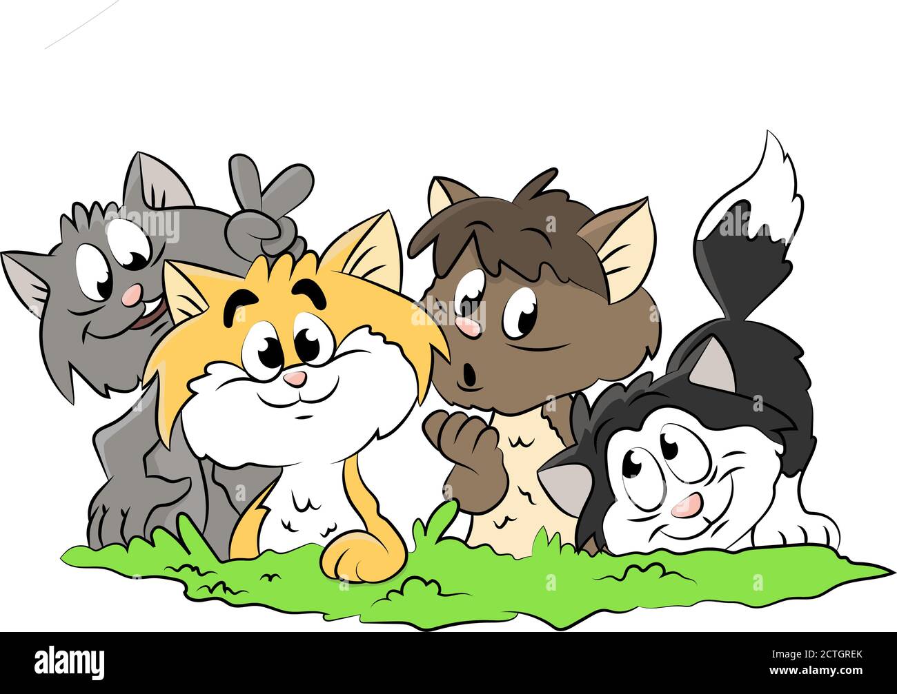 Cute cartoon cats posing in front of a camera vector illustration Stock