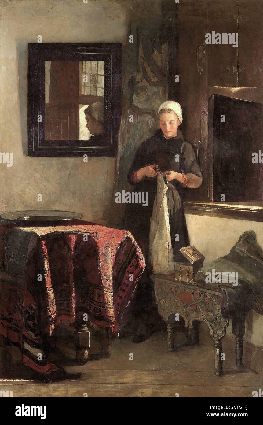 Bisschop Christoffel - Een Zonnig Plekje (Een Jonge Vrouw in Een Hindelooper Interieur) 2 - Dutch School - 19th  Century Stock Photo