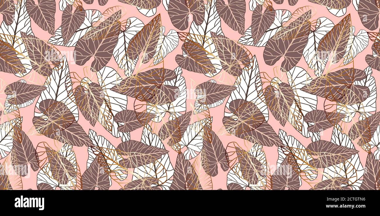 Modern exotic jungle plants illustration pattern. Creative collage contemporary floral seamless pattern. Fashionable template for design Stock Vector