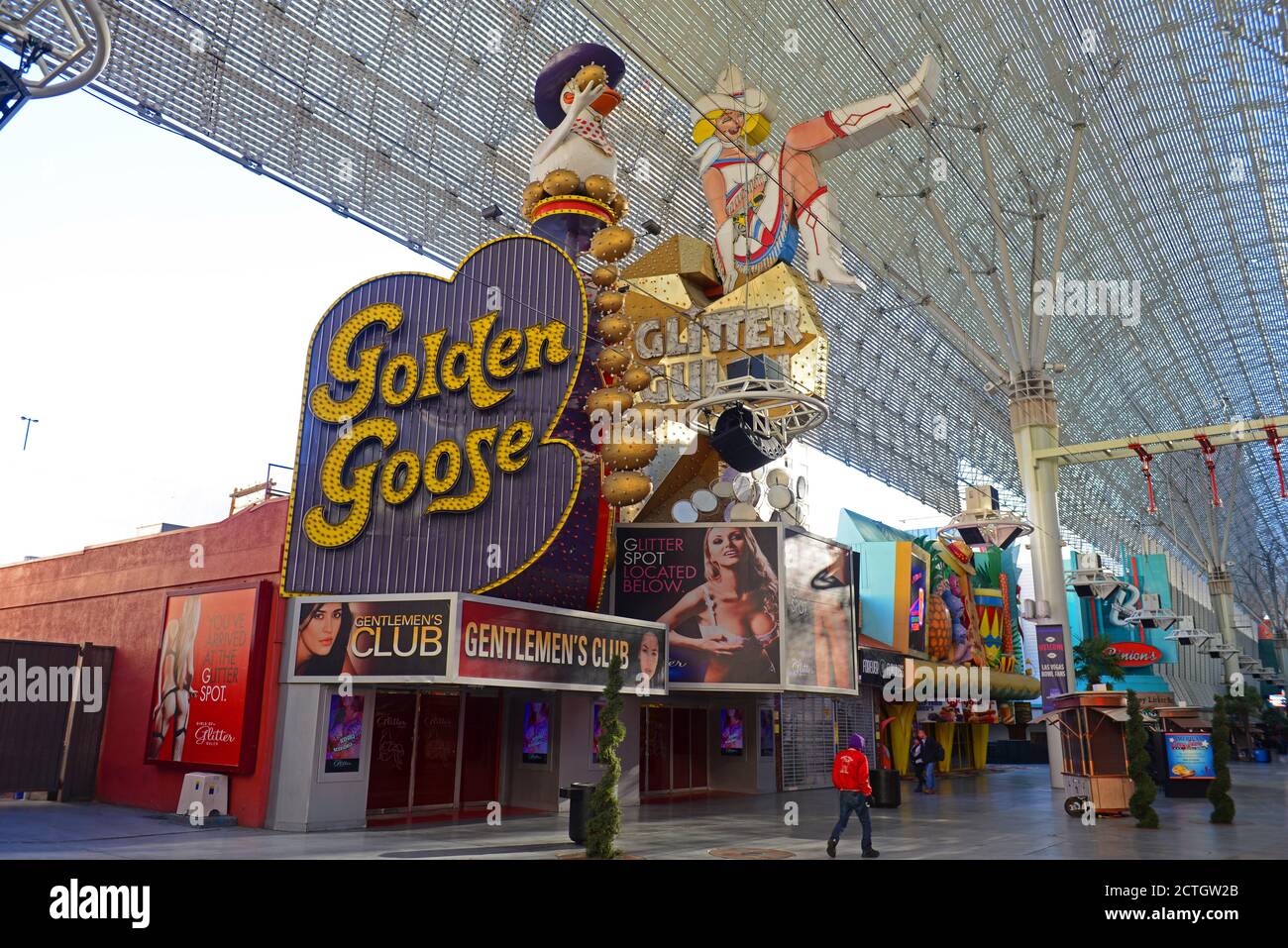 Fremont Street Experience canopy and Golden Goose club in downtown Las Vegas, Nevada, USA. Stock Photo
