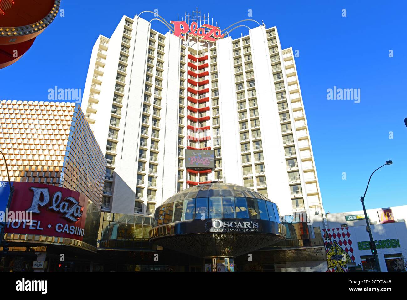 Plaza Hotel and Casino on Fremont Street Experience in downtown Las Vegas, Nevada, USA Stock