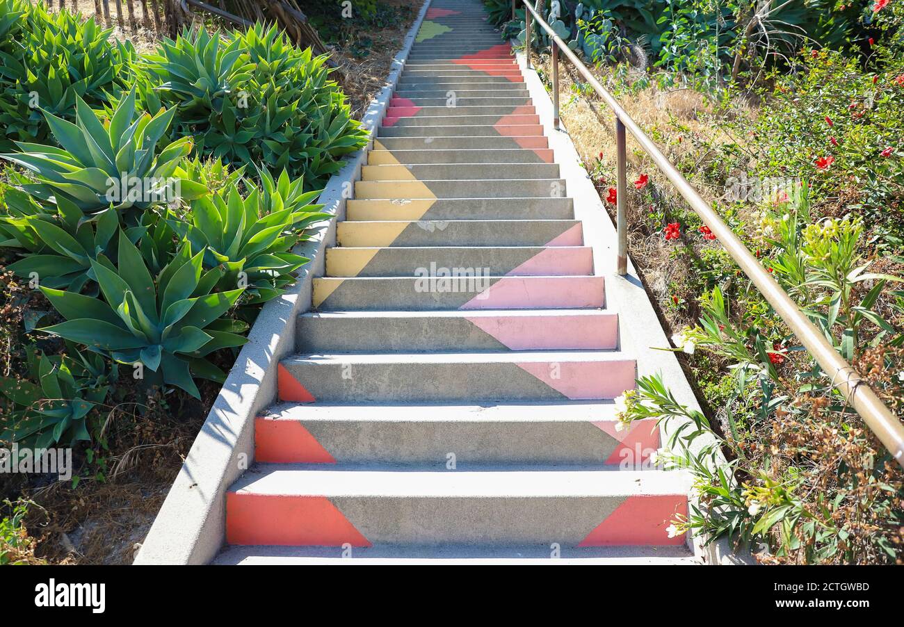 LOS ANGELES, CALIFORNIA, UNITED STATES - May 26, 2018: One example of non-commissioned art and murals painted across Los Angeles area stairways and pu Stock Photo