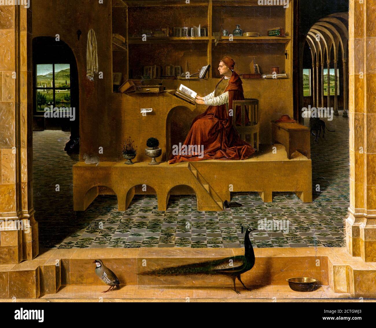 Antonello da Messina (Messina 1430 - Messina 1479). San Girolamo nello  Studio about 1475. oil painting on wood cm 45,7 x 36,2. detail Stock Photo  - Alamy, image size:1300x1136