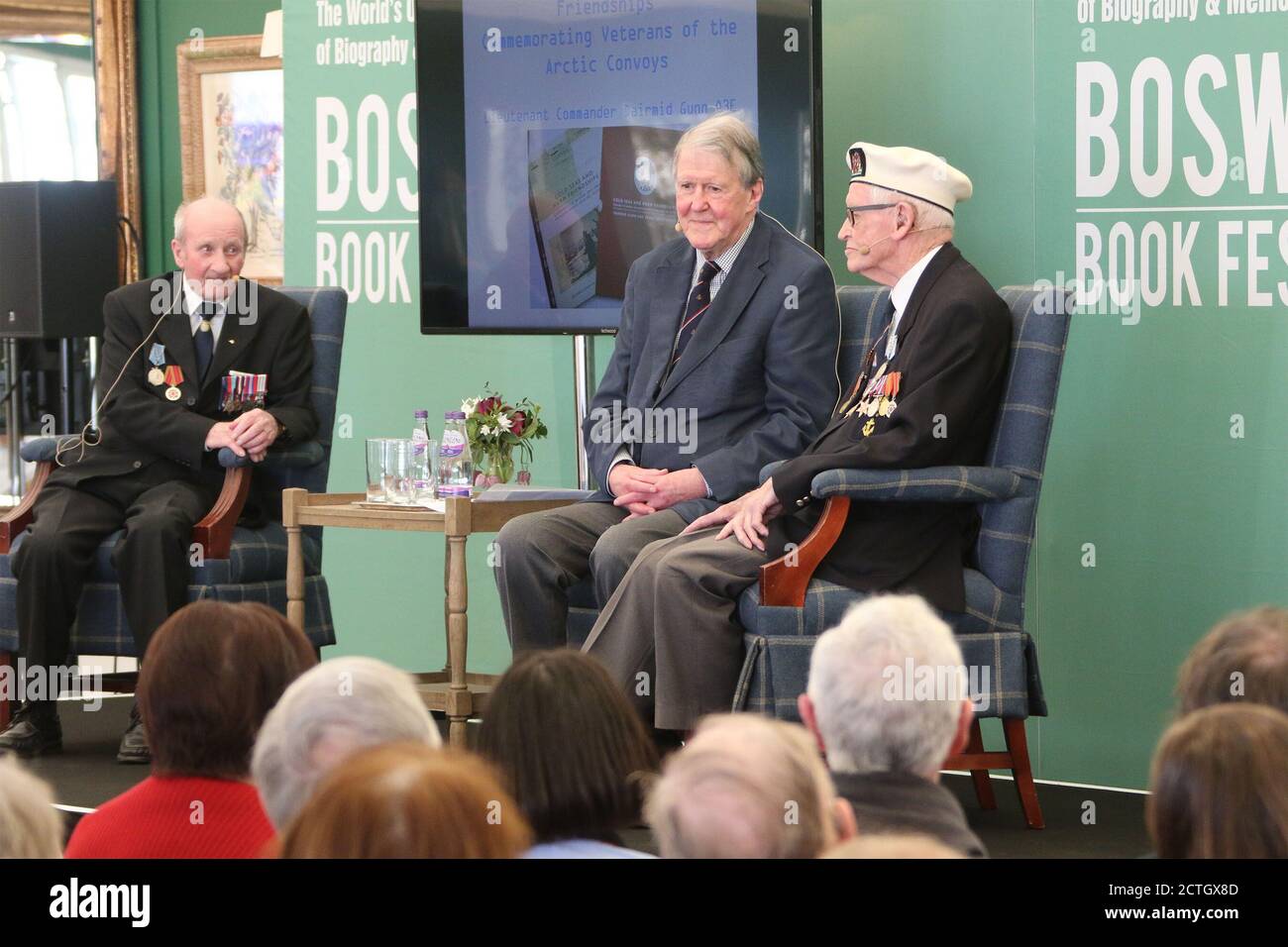 Boswell Book Festival, Dumfries House, Cumnock Ayrshire, Scotland, UK 12 May 2018.  Two veterans of the  Arctic convoys ,David Craig and John Patterson discuss their memories of the dangerous time they faced during World War two.  The festival  is unique in that it is the only Book Festival which exculsively deals with memoirs & biographies. Stock Photo