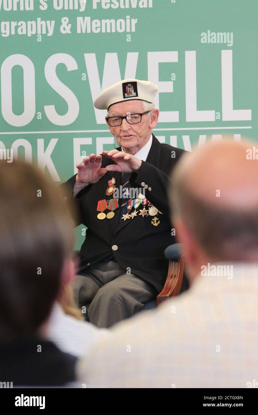 Boswell Book Festival, Dumfries House, Cumnock Ayrshire, Scotland, UK 12 May 2018.  Two veterans of the  Arctic convoys ,David Craig and John Patterson discuss their memories of the dangerous time they faced during World War two.  The festival  is unique in that it is the only Book Festival which exculsively deals with memoirs & biographies. Stock Photo