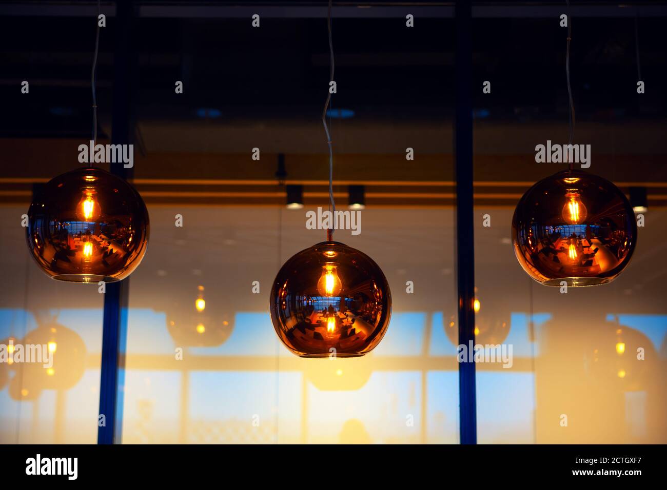 LED Mirror Ball . Chandelier with glass ball pendant Stock Photo Alamy