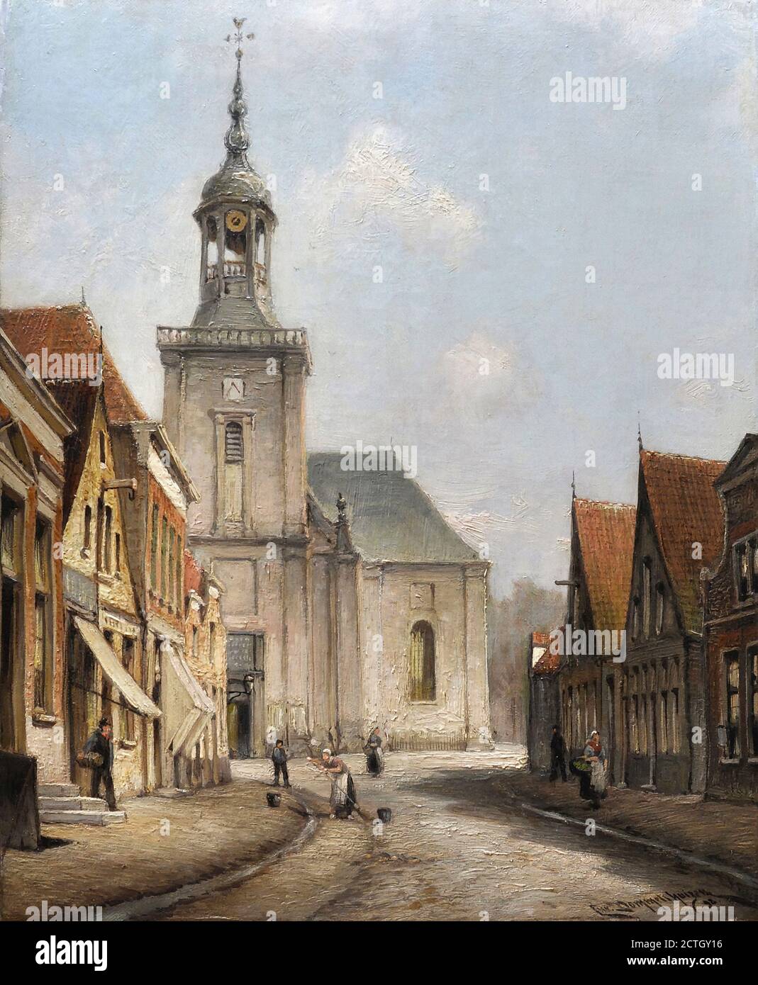 Dommersen Cornelis Christiaan - Gezicht Op De Kerkstraat Almelo - Dutch School - 19th  Century Stock Photo