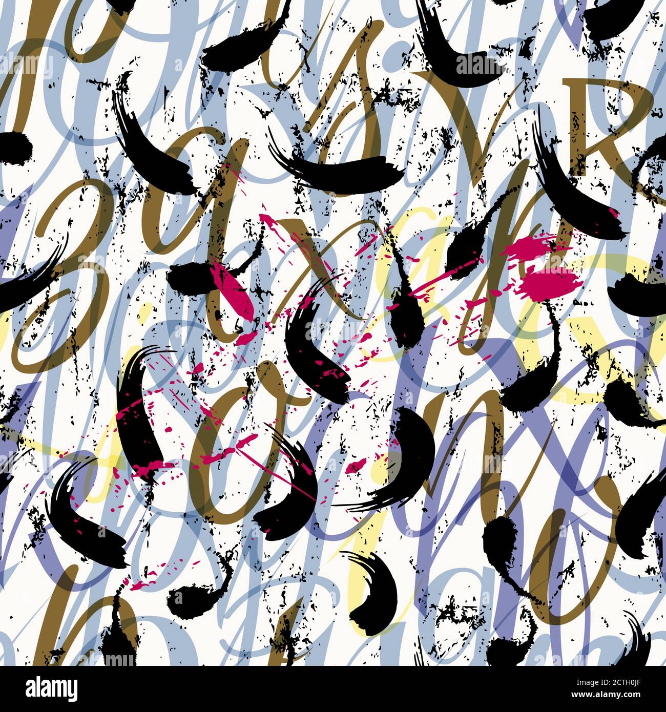seamless abstract pattern background composition, with strokes, splashes and letter Stock Vector