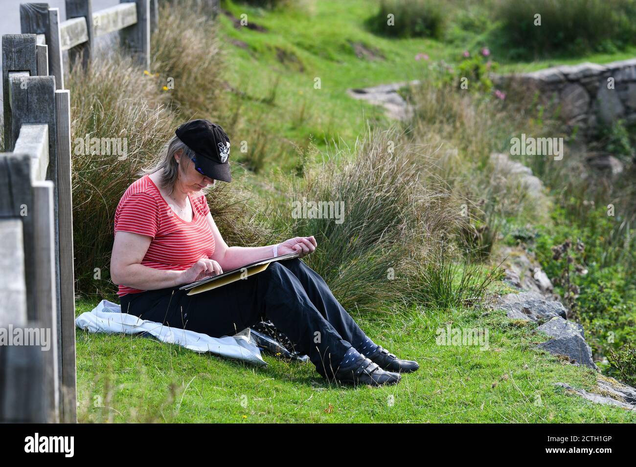 women drawing at bradgate park leicestershire Stock Photo