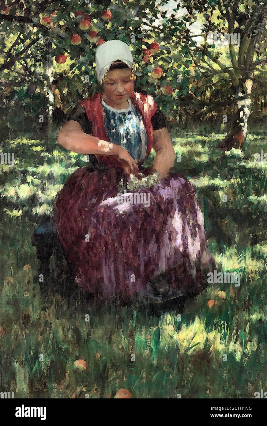 Hitchcock in the Orchard Dutch School 19th Century Stock