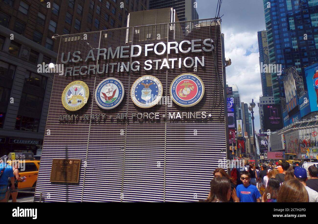 U.S Armed Forces Recruiting Station sign in Times Square, New York City, USA Stock Photo