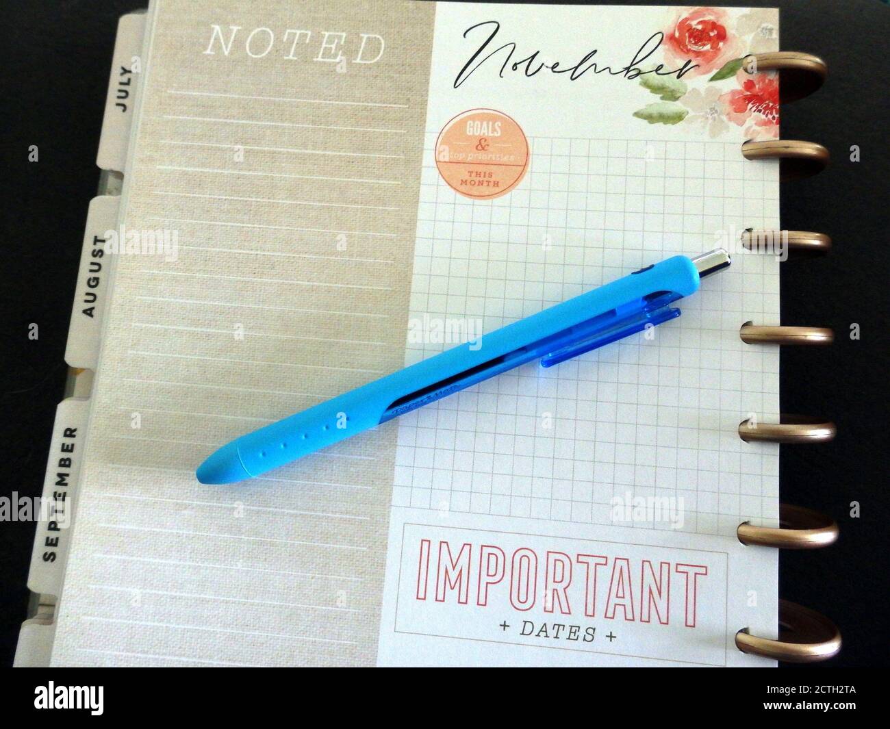 Monthly planner and pen Stock Photo