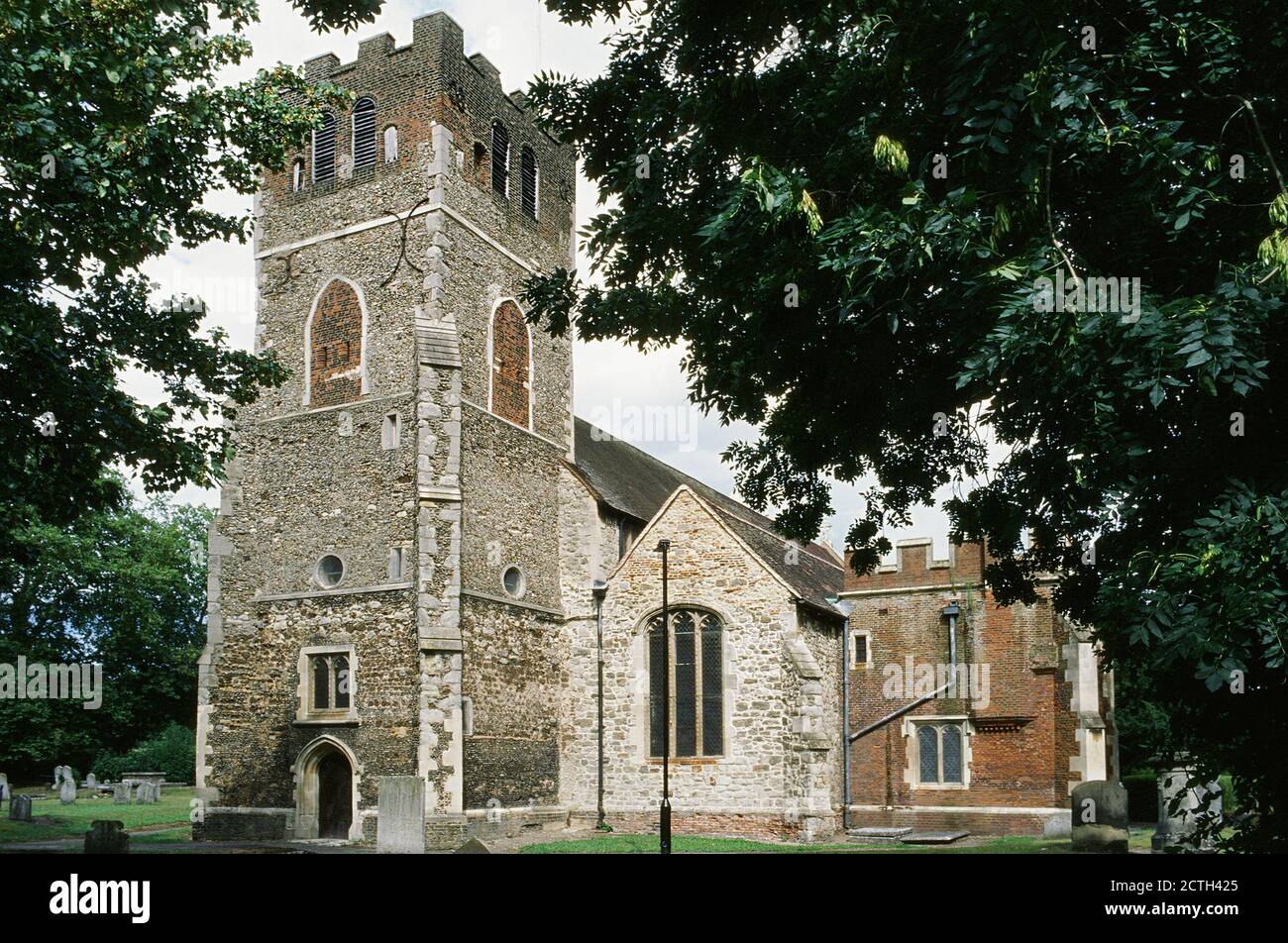 The exterior of the historic All Hallows church at Tottenham, in the London Borough of Haringey, North London UK Stock Photo