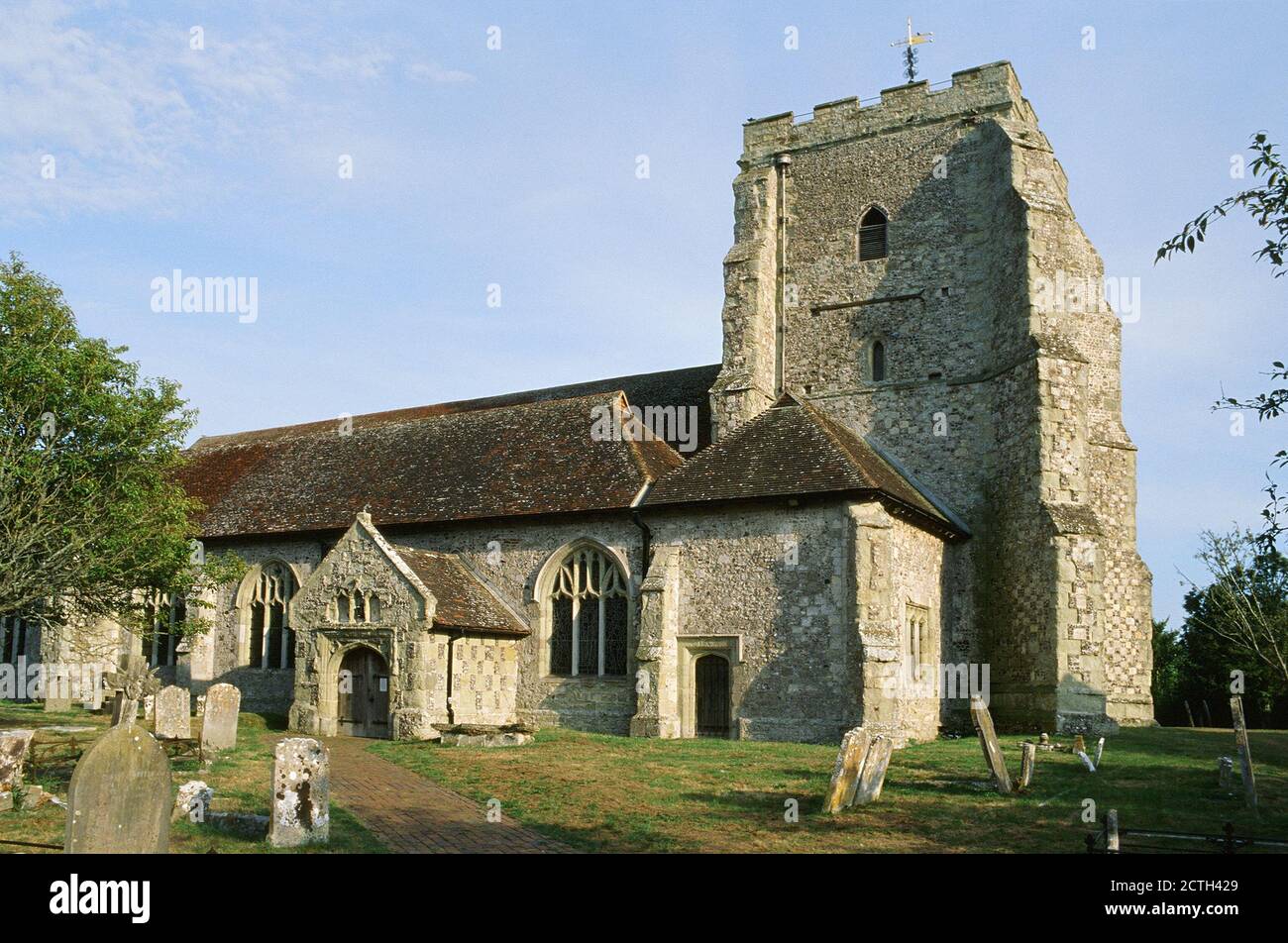 The historic grade I listed church of St Mary, Westham, near Eastbourne, East Sussex, South East England Stock Photo