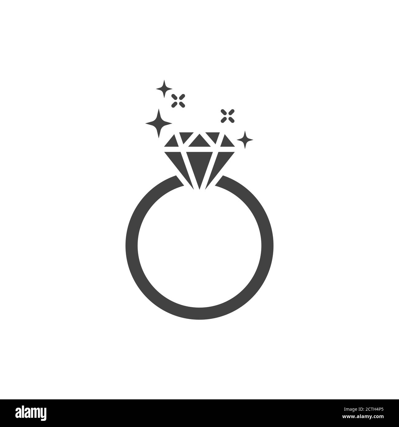 Diamond shiny ring black vector icon. Engagement ring simple glyph symbol. Stock Vector