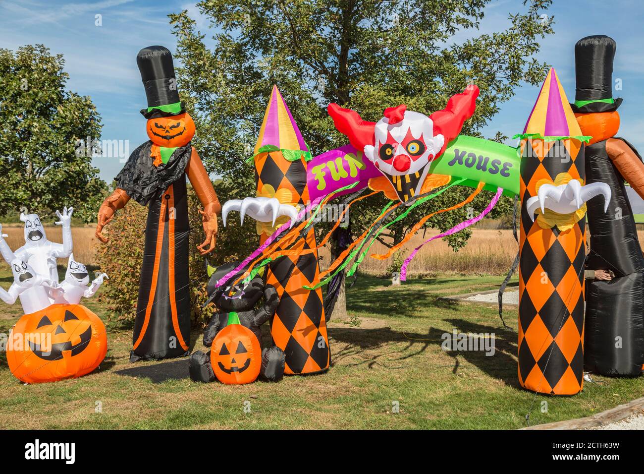 Halloween decorations at campsites in Prophetstown State Park living