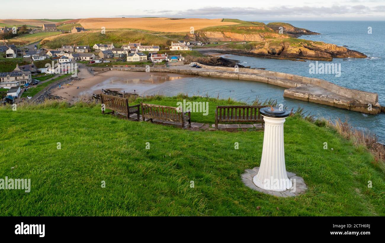 View of the village of Collieston on the Aberdeenshire coast. Stock Photo